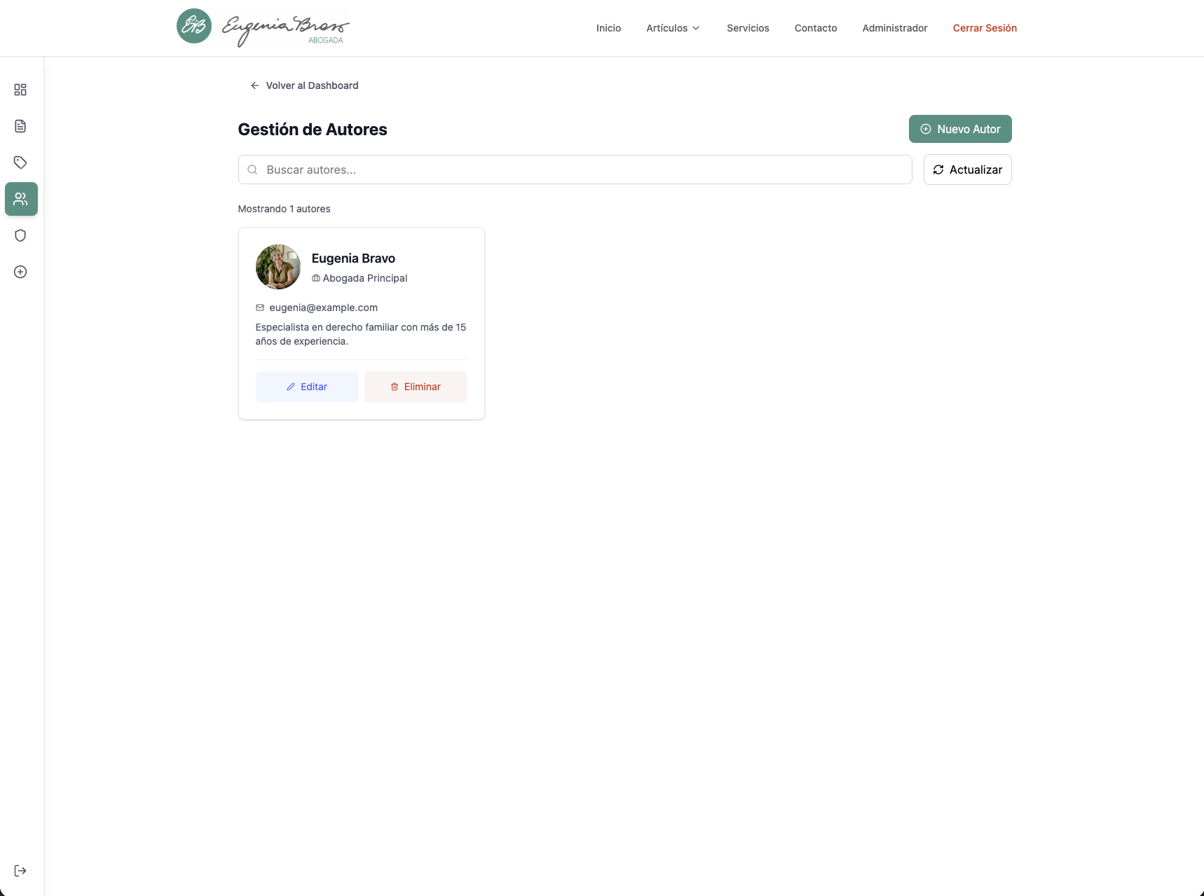 EugeniaBravo admin authors management